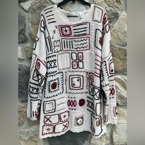 Vintage Hand Knit Tunic Sweater Sz 22-24 Geometric Art To Wear Lagenlook Unique